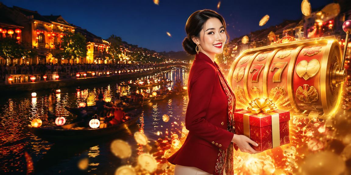 Người chơi thưởng thức slot game tại lễ hội đèn lồng Hội An với không khí sôi động về đêm