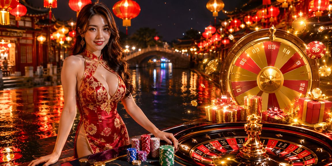 Không khí chơi game đêm hội chợ Huế với màn hình roulette sáng rực