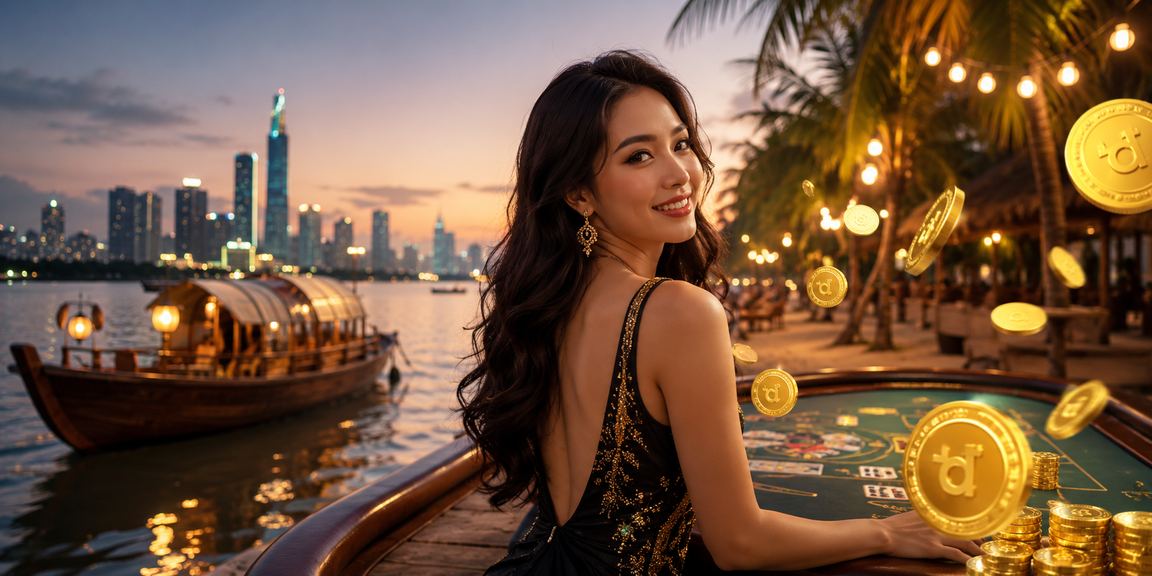 Người chơi Baccarat thanh lịch bên dòng sông Mekong với không khí đêm thoáng mát